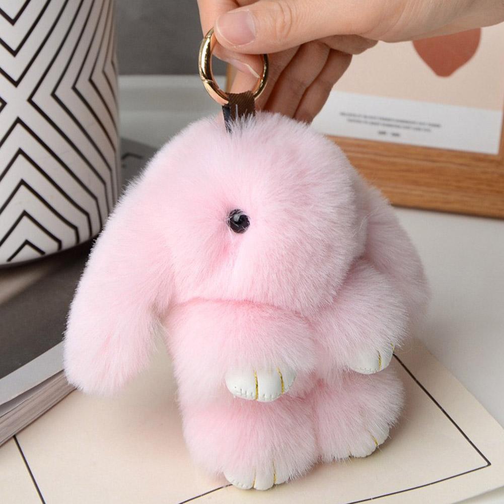 Rabbit Keychain Ring Fluffy Real Fur Pompon Bunny Trinket Key Chain Charm Cute Key Ring On Bag Car Key Pendant