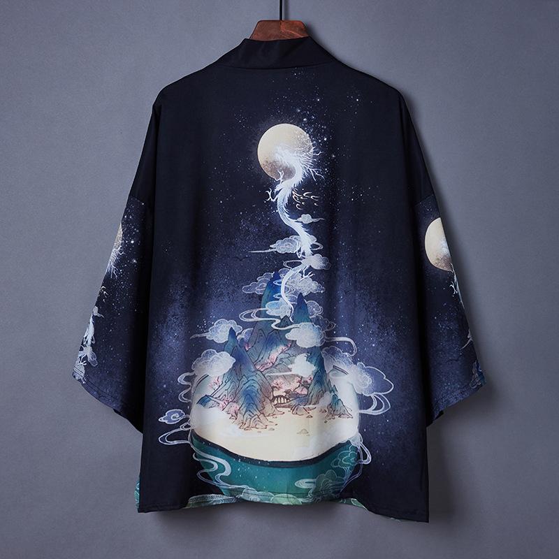 Kimono bărbați în stil japonez Haori în stil chinezesc Cardigan Cămăși pentru bărbați de vară largi Dragon Cardigan