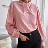 Women Shirt Stand Collar Lantern Long Sleeve Single Breasted Shirt Tops Solid Color Loose Fit Casual Shirt