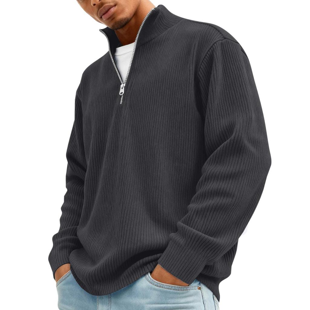 Men's Vintage Corduroy Long,Sleeve Top | Zip,Up Stand Collar Stylish Casual Shirt For Daily & Outing Wear