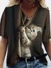 Neue Süße Katze Tier 3D Druck T-Shirts Mode Damen V-Ausschnitt Kurzarm T-Shirt Y2k Harajuku T-Shirts Lässige Oberteile Damenbekleidung