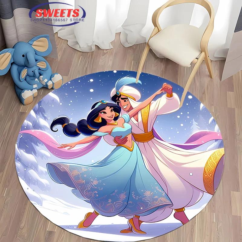 3D HD Princess Aladdin Cartoon Round Carpet, Living Room Bedroom Children's Room Comfort Rug, Non-Slip Durable Mat, Nice Gift