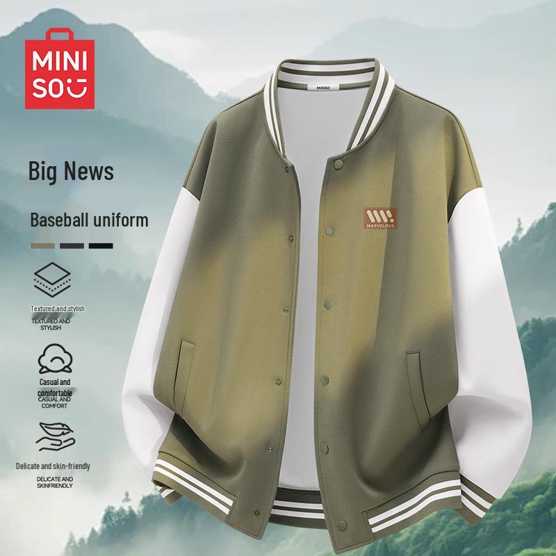 MINISO Men s Color-Block Baseball Collar Sweatshirt 2XL