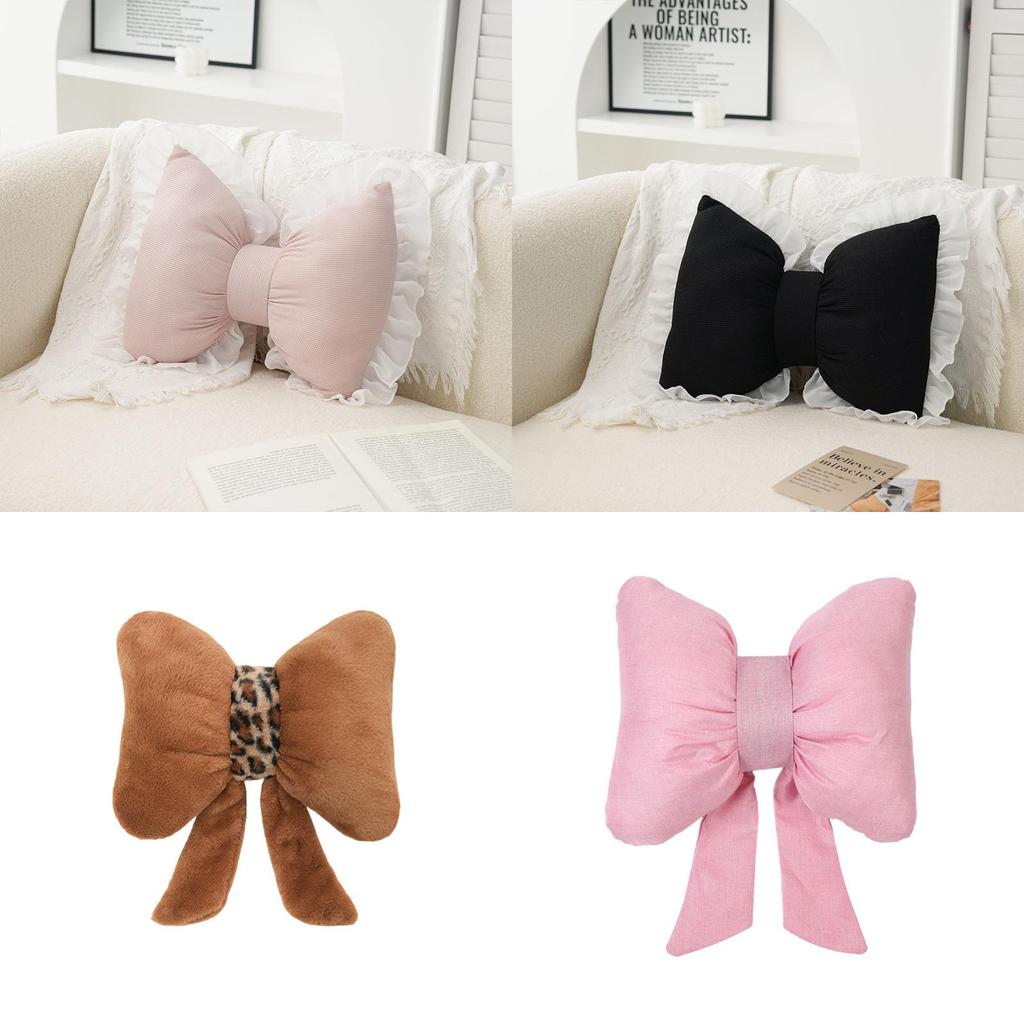 Rosa Satin-Schleifen-Lounge-Kissen mit Plüschbezug für Schlafzimmerdekoration und Bürokomfort