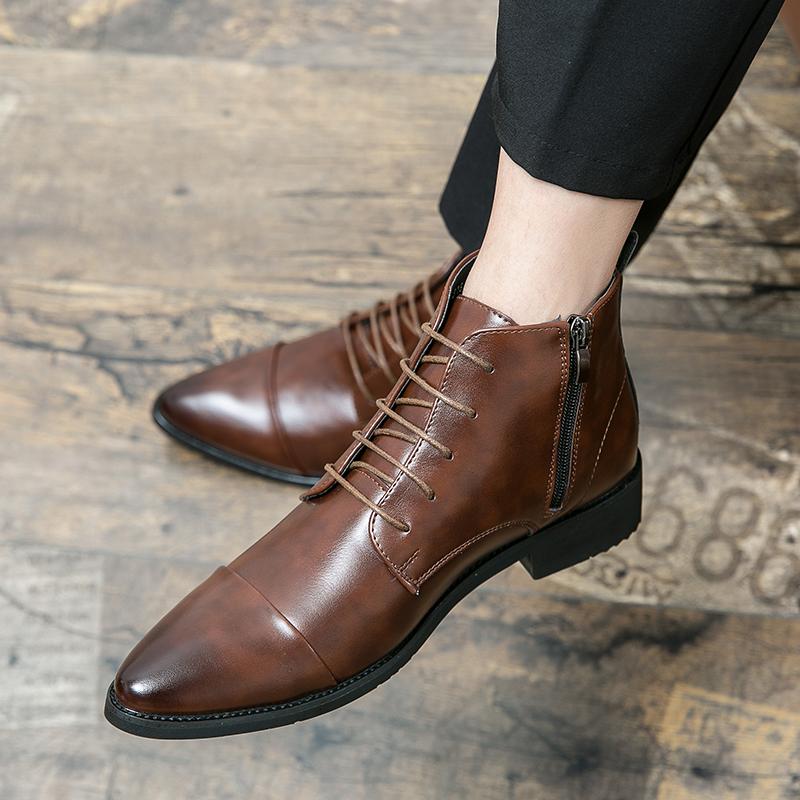 2024 Módní Pánské Ležérní Boty se Špičatou Špičkou Novinka Boční Zip pro Muže Motokrosové Boty Kožené Pánské Luxusní Kotníkové Boty