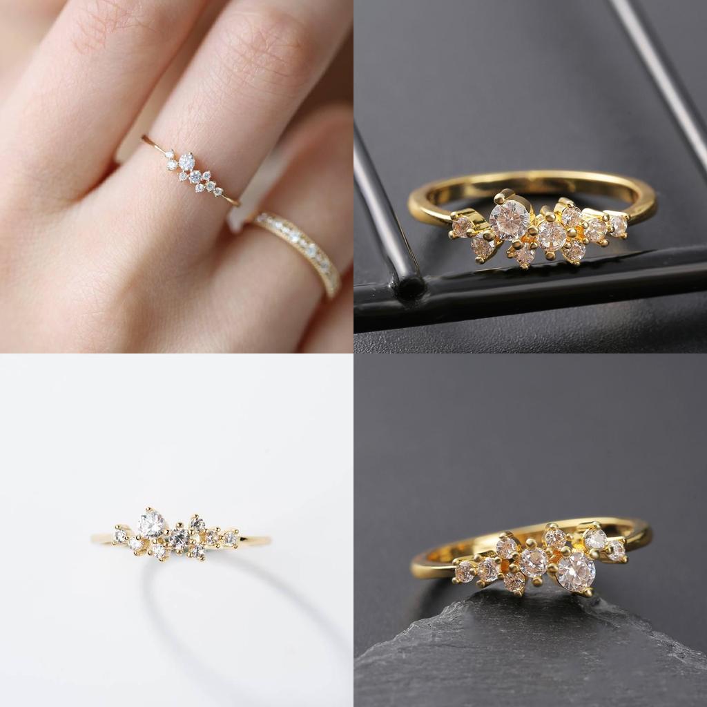 Elegant 18k Gold Plated Diamond Ring For Women With Floral Design And Adjustable Sizes