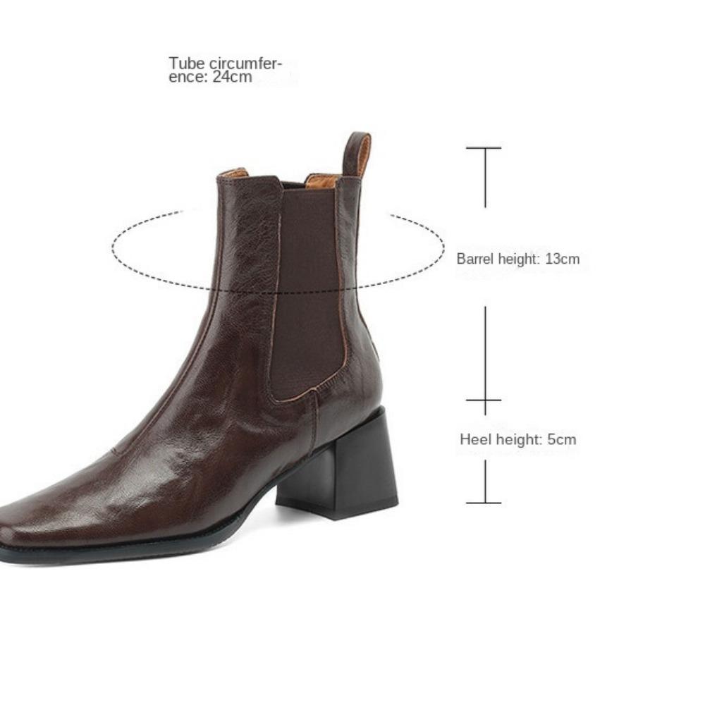 Ankelstøvler For Damer Square Toe Motesko Varme Vinter Korte Støvler Glidelås Firkantede hæler Komfortable Damesko