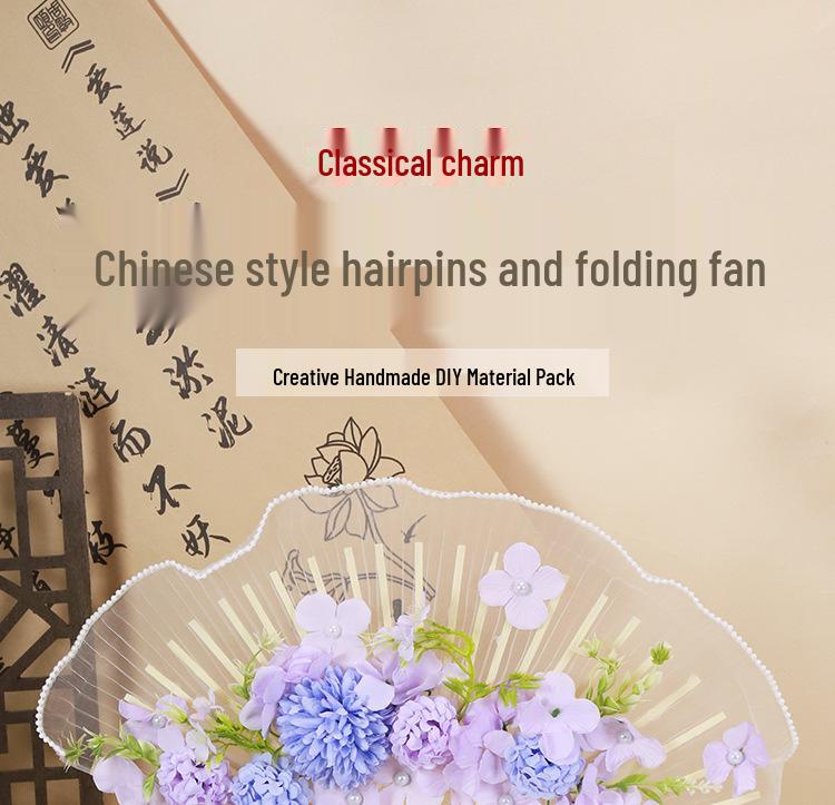 Mid-Autumn Festival Handmade Hairpin & Flower Fan Decoration Kit for Hanfu and Ma Mian Skirt - Ancient Style Photography Accessories