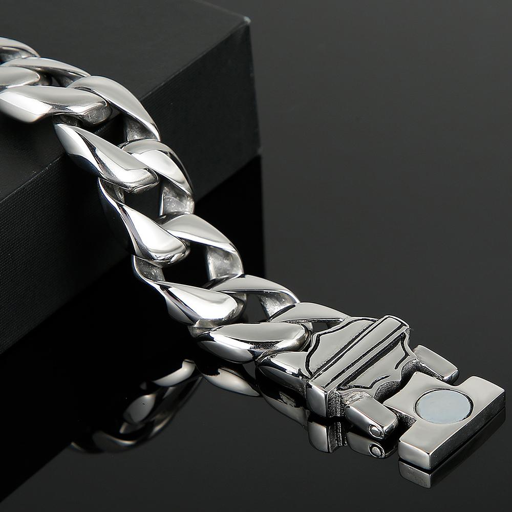 Gothic Skull Men's Bracelet 15MM Width Polished Stainless Steel Cuban Link Chain Hip Hop Streetwear Biker Jewelry