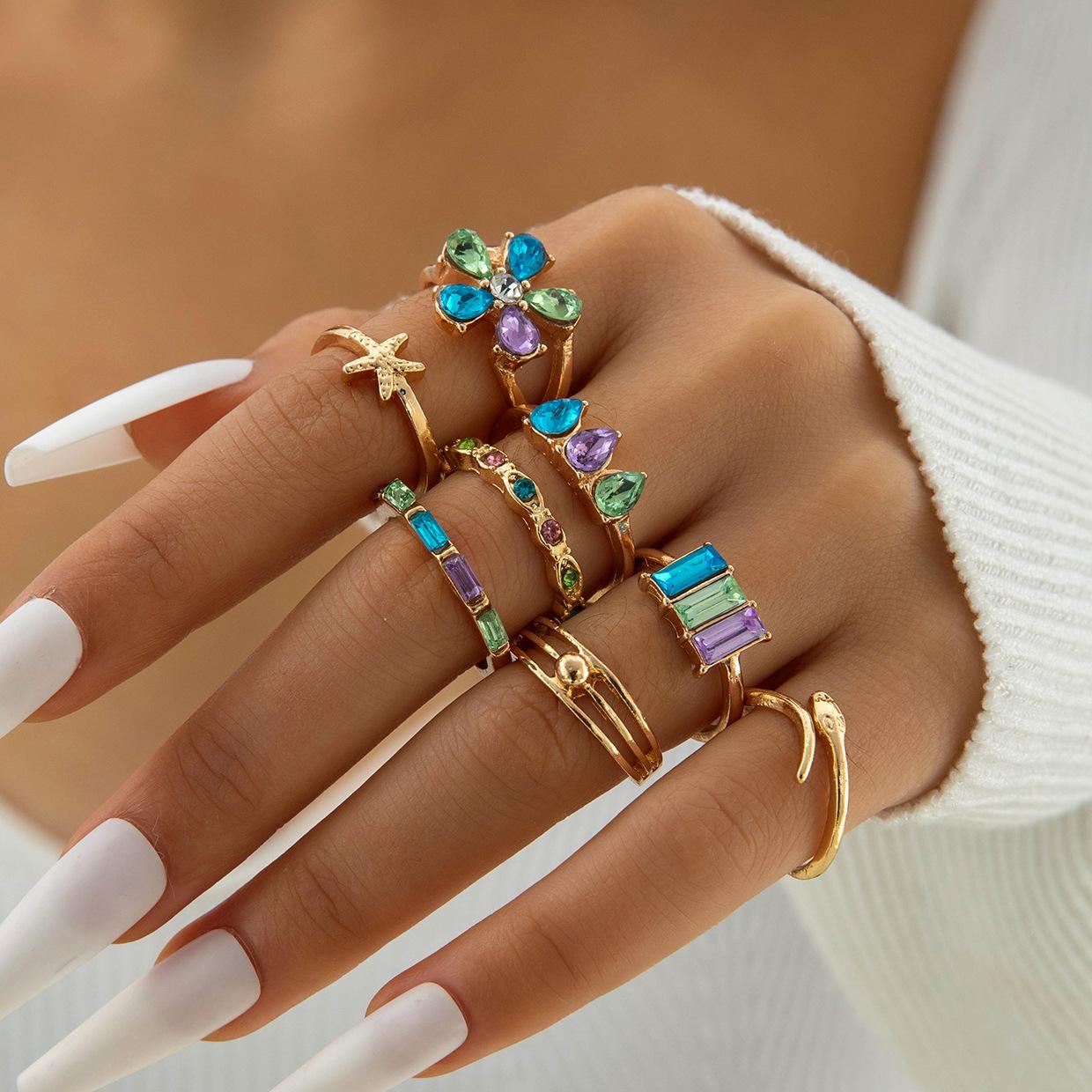 Liquid Irregular Gemstone Inlaid Open Adjustable Ring One Size
