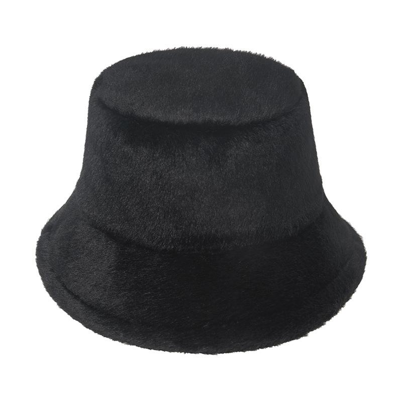 Winter thickened mink solid color versatile face covering plush bucket hat Japanese ins warm ear protection windproof basin hat
