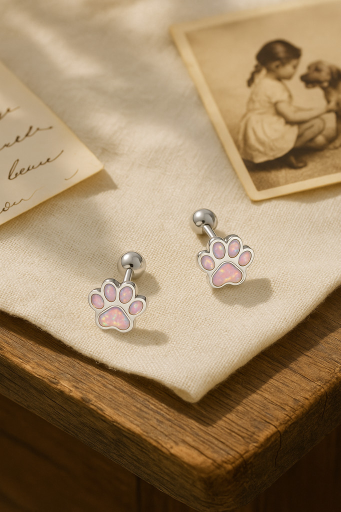 Bamoer 925 Sterling Silver Cute Dog Paw Stud Earrings Opal Footprint Earrings for Women Girls Birthday Gift