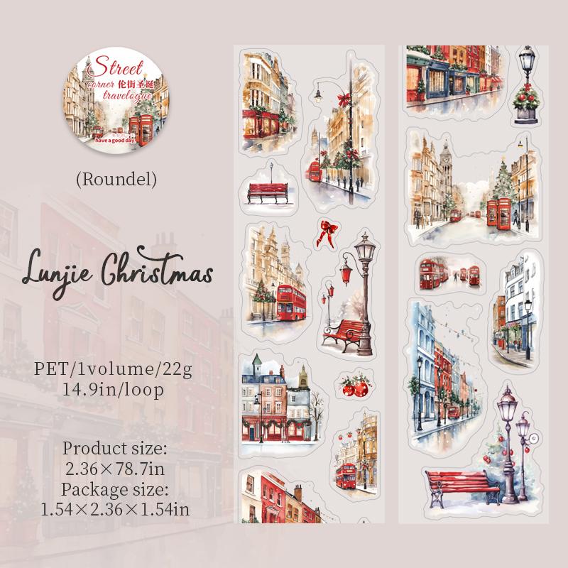 2m/roll PET Die-cut Tape Romantic City Travel Street Landscape Street Light Pattern Tape Creative DIY Greeting Card Decoration