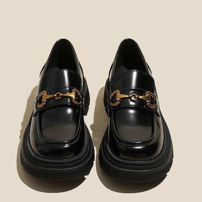 Originale schwarze kleine Lederschuhe für Damen 2025 Britischer Stil Retro vielseitige Plateau-Slipper für Damen, bequeme weichsohlige Einzelschuhe für w