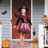 Kid Girls Halloween Witch Costume Sparkly Silver Stars Printed Carnival Cosplay Dress With Pointed Hat Wand Dress Up Clothes