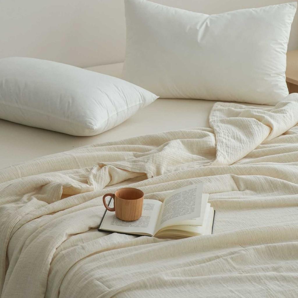 Japanese Quilts Cotton Linen Gauze Comforter Polyester Fiber Filling Simple Cooling Blanket Solid Thin Double Bed Quilts