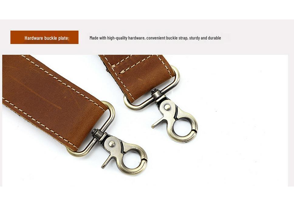 Men's Retro Crossbody Bag Strap - Cowhide Leather, Crazy Horse Finish, Adjustable Length, with Shoulder Pad, European and American Style.