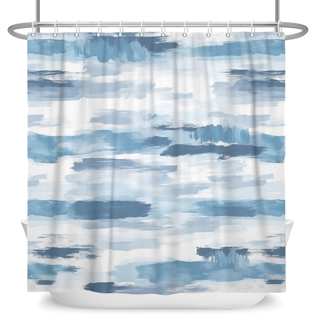 Blue Grey Gradient Texture Shower Curtain Waterproof Bath Curtain Bathroom Decor Nautical Inspired Polyester Fabric With Hooks