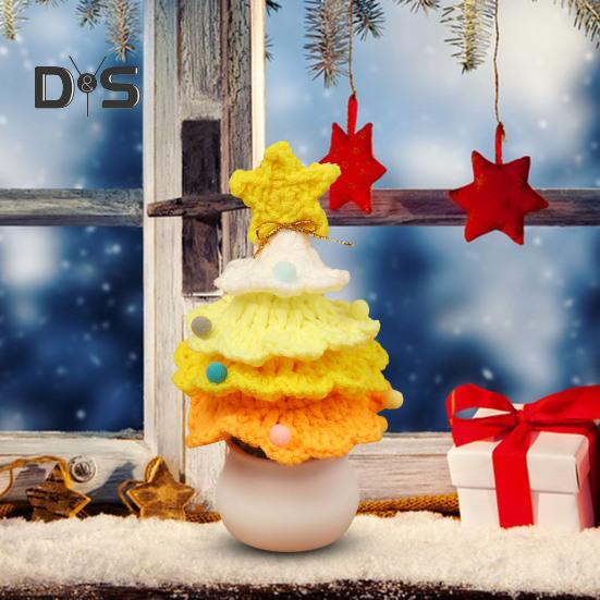 Crochet Christmas Tree Handmade Knitting Xmas Tree Ornaments Potted Plant Desktop Figurine for Holiday Crafting
