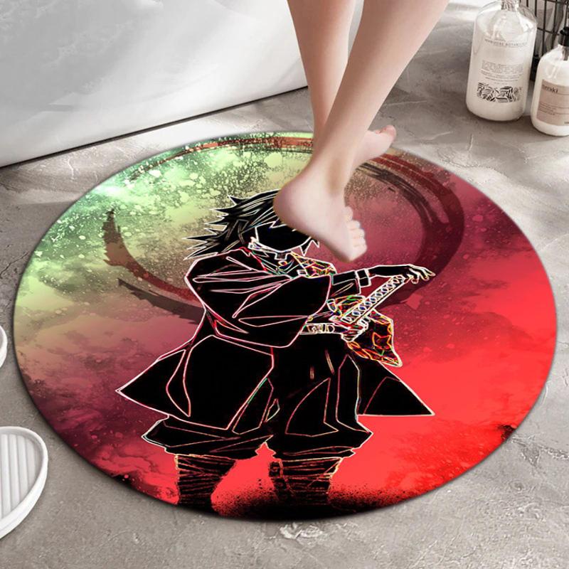 Classic Japanese-style Cartoon Demon Slayer Round Rug, Home Soft Decorative Anti-slip Yoga Mat and Chair Mat, Outdoor Floor Mat Carpet K17