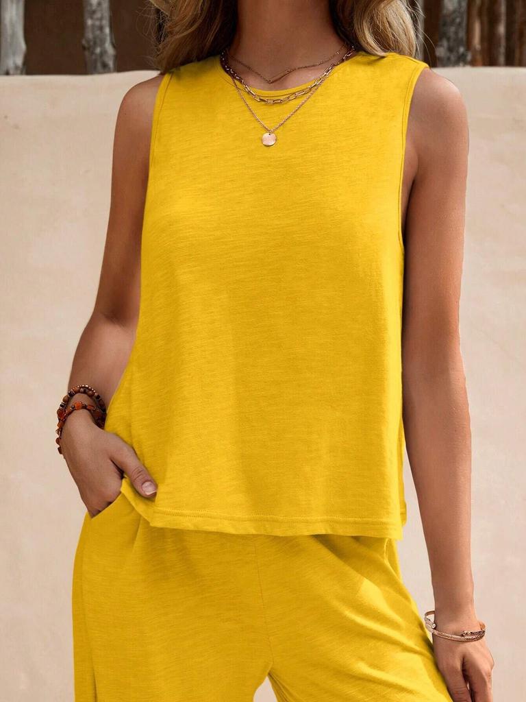 2025 Summer Women's Trendy Cotton Two-Piece Set: Versatile Loose Pullover with Round Neck - European & American Style