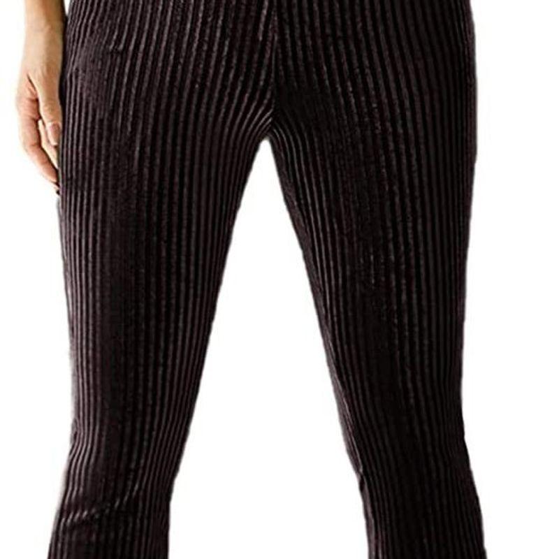Graceful Personality New Arrival European and American Women's Clothing Fashion Sexy Pure Color High Waist Pleuche Sunken Stripe Bell-Bottom Pants