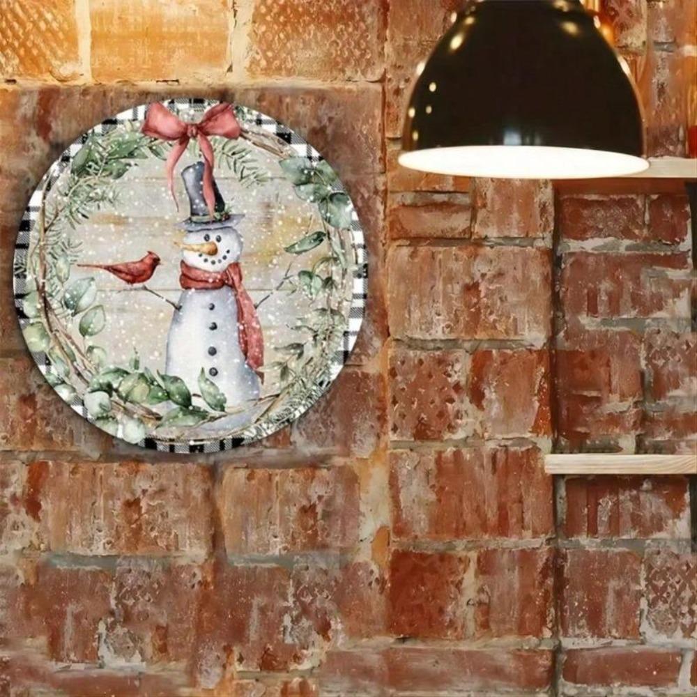 Snowman Winter Wreath Rustic Metal Wall Art Plaid Border Christmas Door Decor
