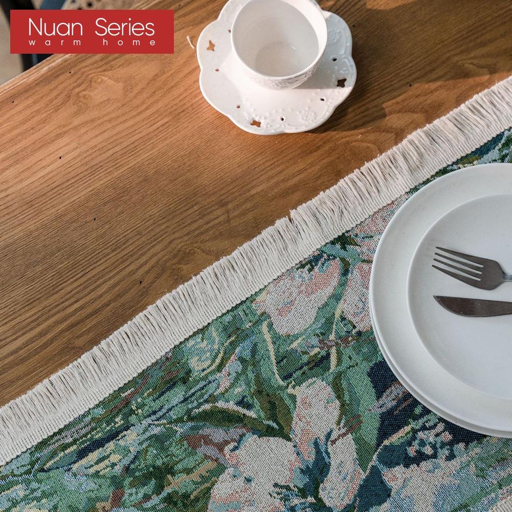 1 Stück Nuan Serie Modische Kunst bedruckte Tischflagge mit Quastenkante Weicher Tischläufer für für Esstischdeko Küche für Heimtisch Heimdeko