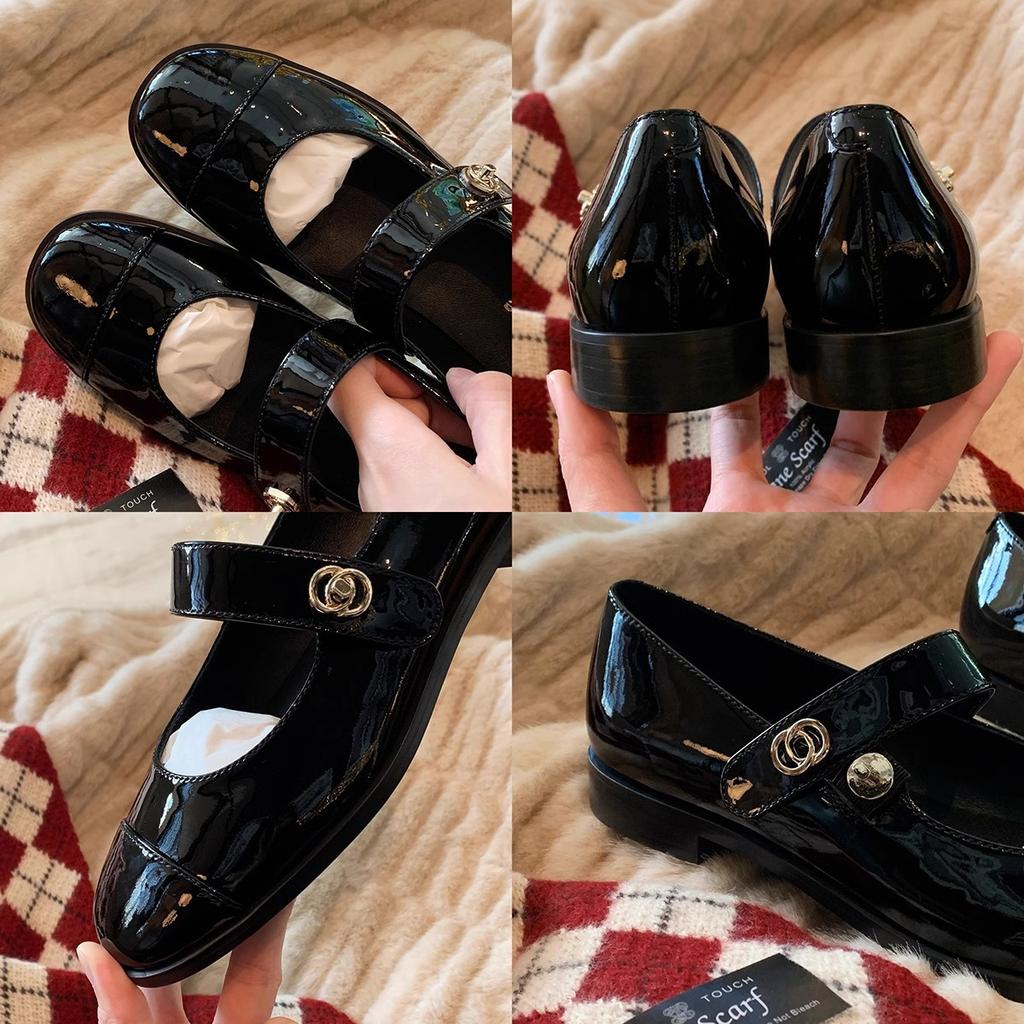 Französischer College-Stil klassisch vielseitig runder Kopf leichte Öffnung ein Wort mit dickem Absatz Mary Jane Einzelschuhe Damen kleine Lederschuhe Damen s