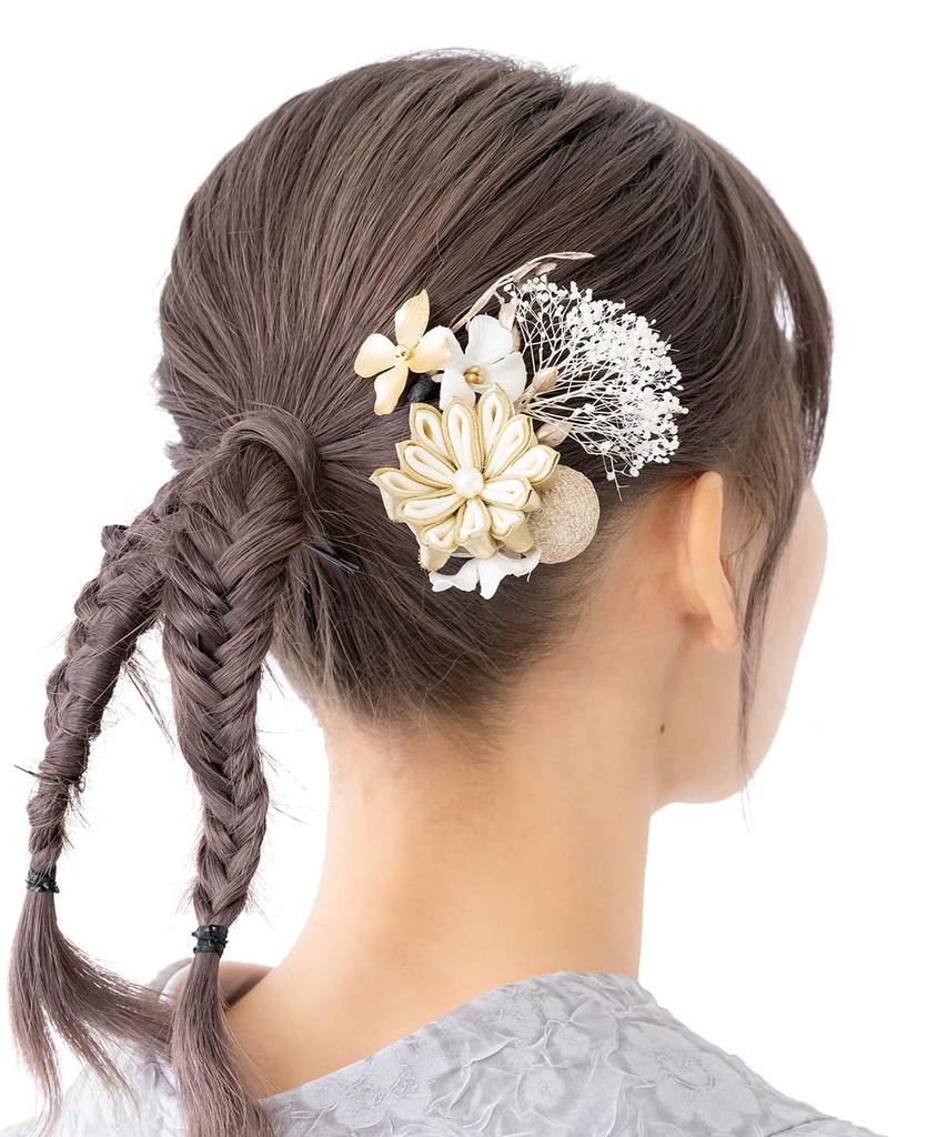 Coming of Age-seremoni Tsumami Craft Hårpynt Tørket blomst 3-delt sett Furisode-avslutningsseremoni Kasumi Grass B White [SOUBIEN] (sbn-kaz10442)