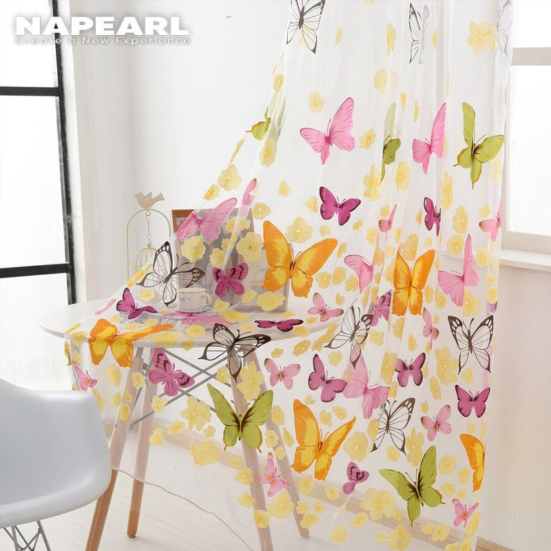1PC Butterfly Printed Transparent Tulle Sheer Curtain for Kitchen Home Decoration Customize NAPEARL