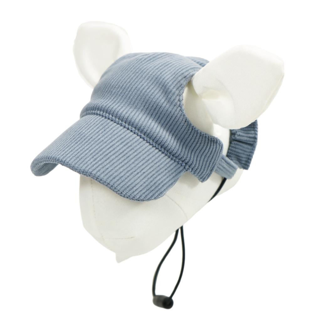 Dog Baseball Cap & Dog Sun Visor Hat - Adjustable Sizing for Small/Large Dogs, Corduroy Ear-Hole Design, Chin Strap ,Blue,-Large,