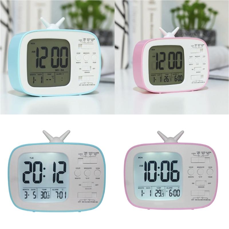 TV Shape Digital Display Alarm Clock With Thermometer and Calendar for Student Bedroom