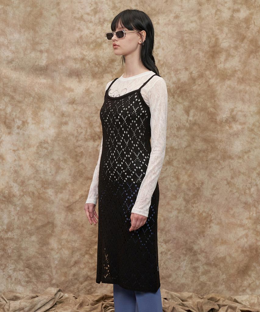 Analogoid Mesh Argyle Knit Dress / Black