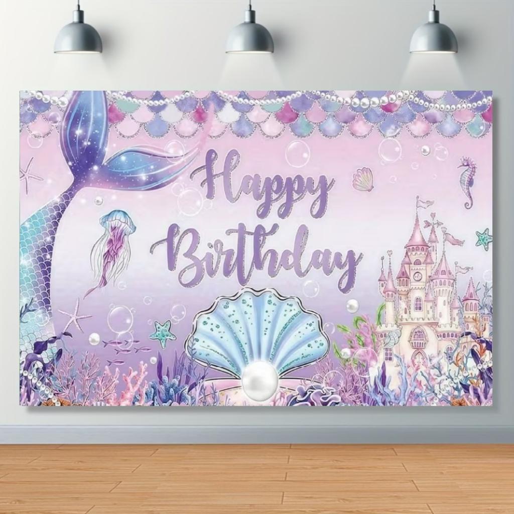 Mermaid Backdrop Girls Princess Birthday Party Decoration Background Under The Sea Photography Supplies Kids Baby Shower Banner