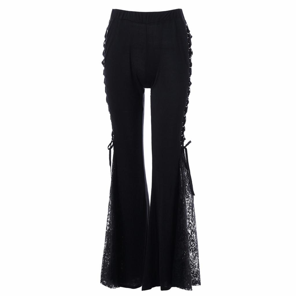 Ladies Casual Pants Sexy Slim Printed Lace High Waist Flared Pants