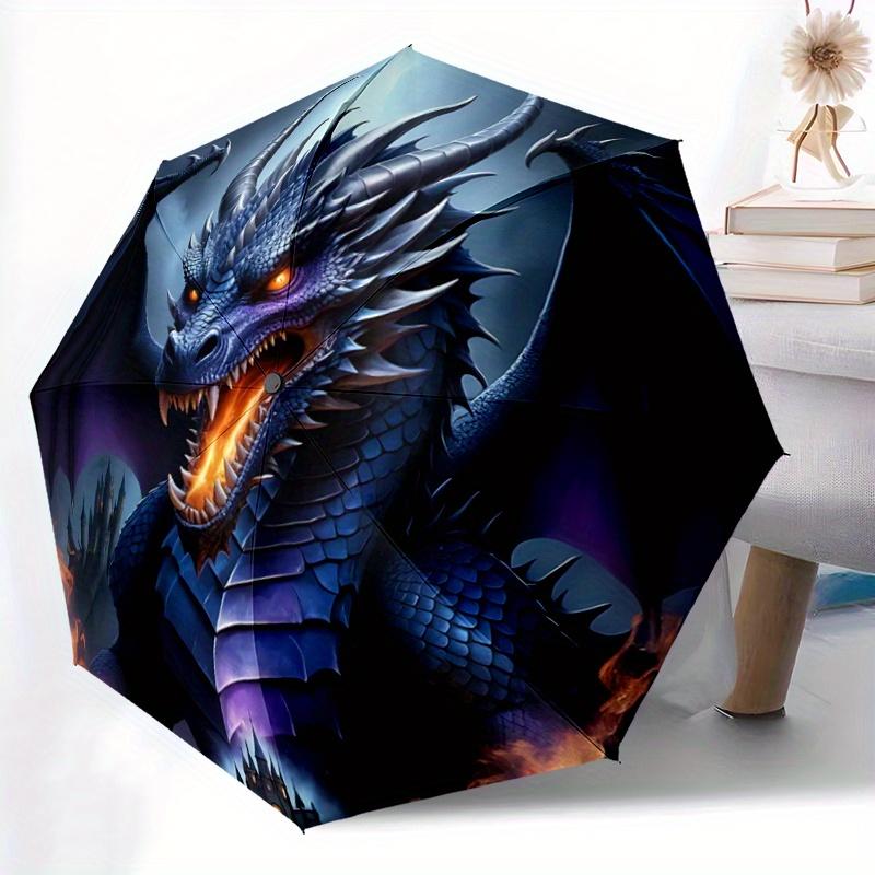 1pc Dragon Themed Automatic Opening and Closing Umbrella - Lightweight 3-Fold Design, Suitable for Fans, Travel, Daily Use, Interesting Shape, Co