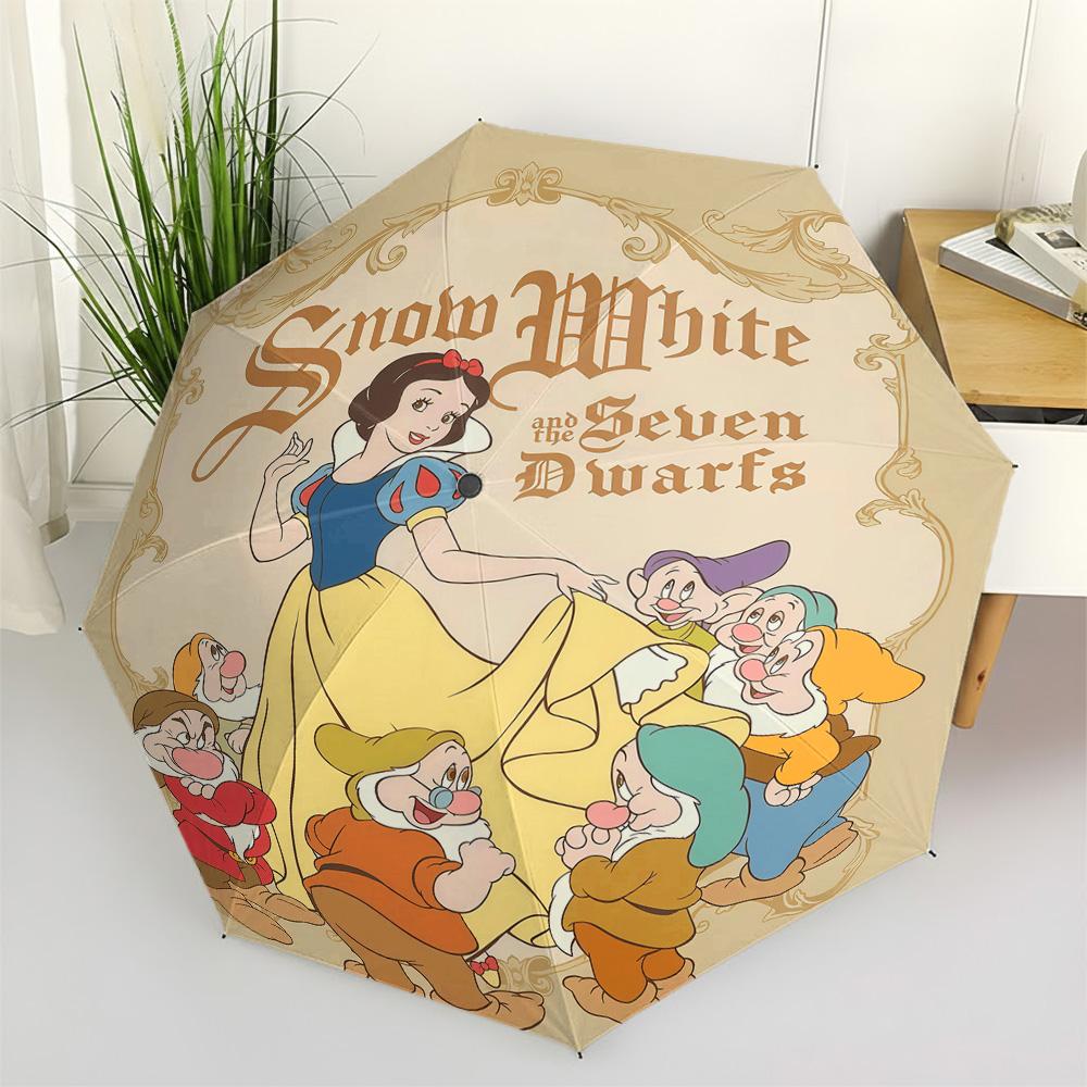 

Disney Snow White and the Seven Dwarfs Vintage Print Automatic Folding Umbrella, Windproof Waterproof Travel Umbrella for Kids A Iron&8K