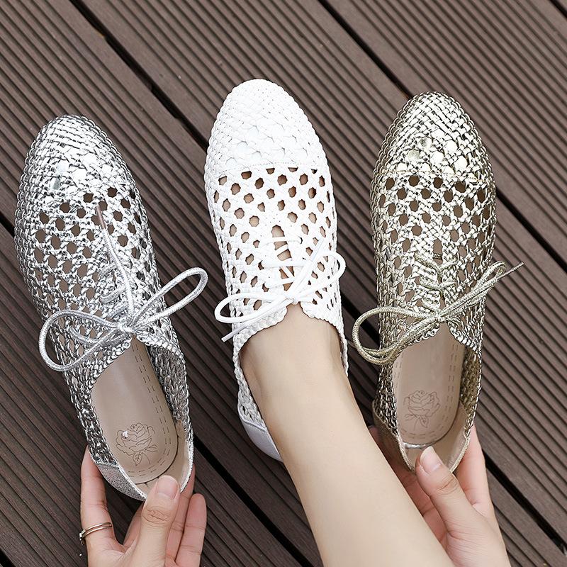 Fashion 2025 Summer New Versatile Woman Genuine Leather Flat Shoes Fashion Anti Slip Women's Sandals Simple Women Hollow Shoes Zapatos