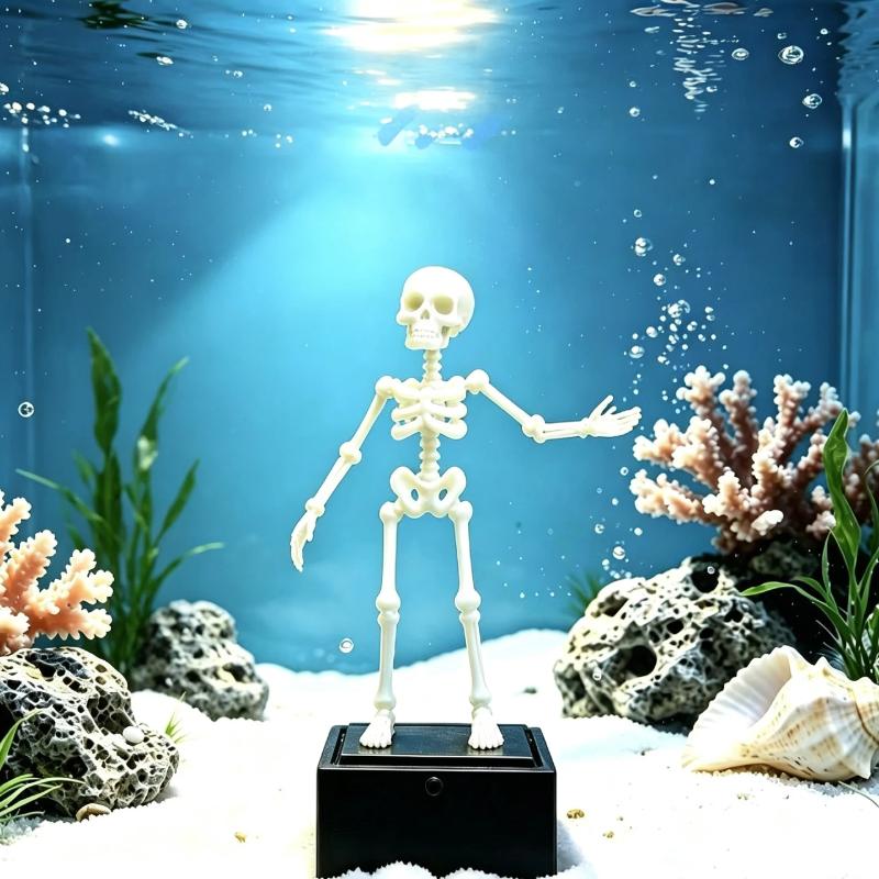 1 Stück Skelett Aquarium Dekoration 3D Gedrucktes Tanzendes Skelett Aquarium Sprudler Ornament Luftbetrieben Bewegliches Skelett Halloween Dekoration