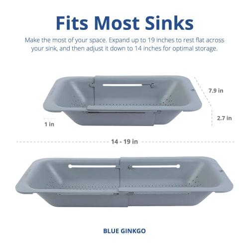 Blue Ginkgo Over-the-Sink Drainer Basket - Wash Vegetables and Fruits, Drain Boiled Pasta, and Dry Dishes - Expandable - A New Home Kitchen Essentials