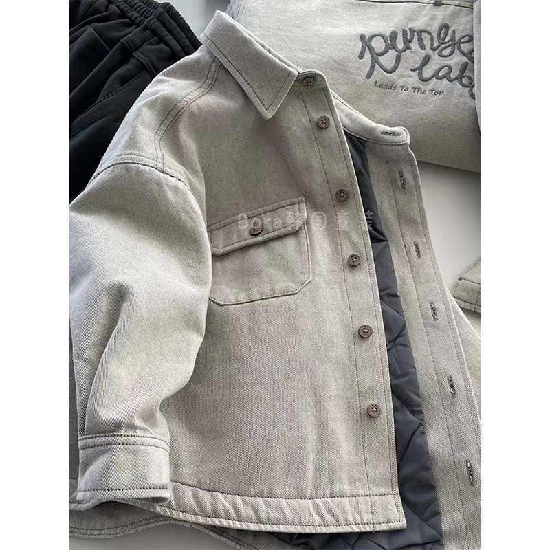 

Стильные джинсовые куртки с хлопковой подкладкой для мальчиков - Крутая осенне-зимняя уличная рубашка для детей 100