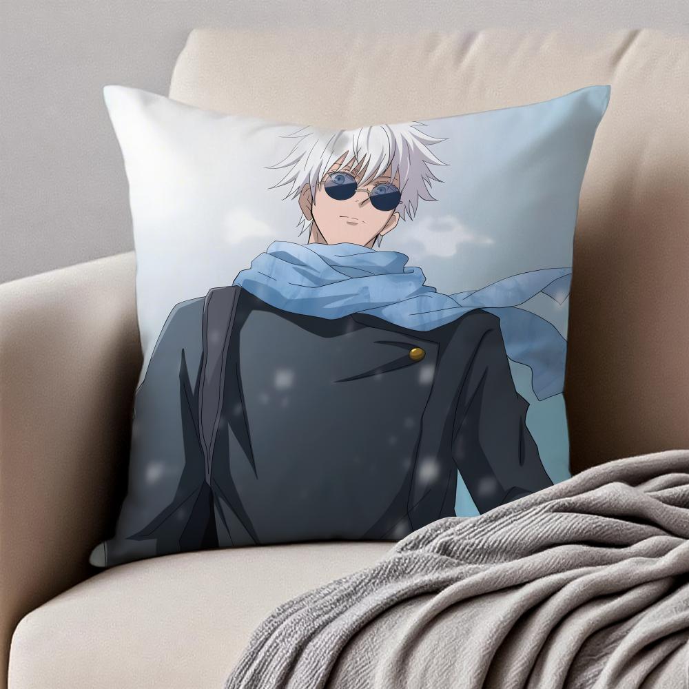 JJujutsu Kaisen GGojo Satoru Cushion Cover Pillowcase Antidustmite Invisible Zipper Short Plush Sofa Cushion