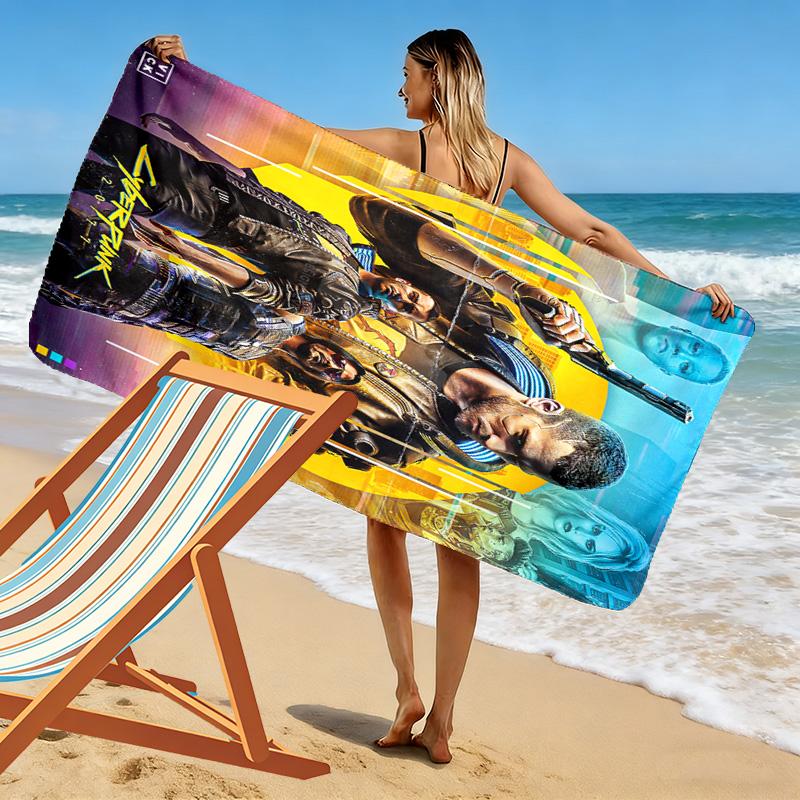 Cyberpunk Print Beach Towel, Large Soft Quick Dry Towel for Beach Camping Swimming