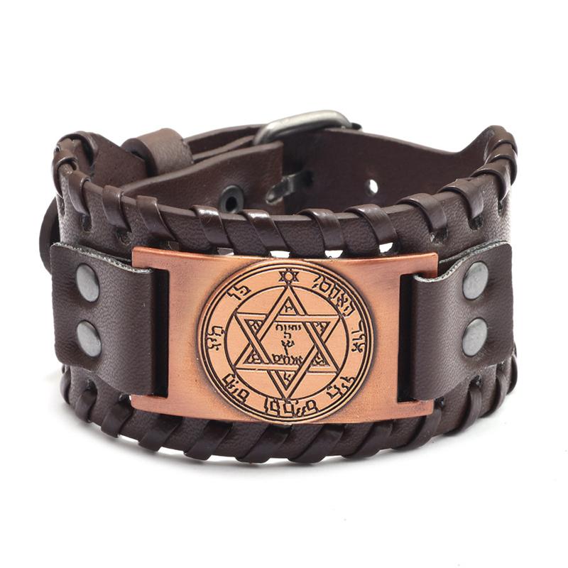 Trendy Totem Design Six-pointed Star Bracelet Men's Bracelet New Fashion Leather Woven Viking Accessorie Party Jewelry Wholesale