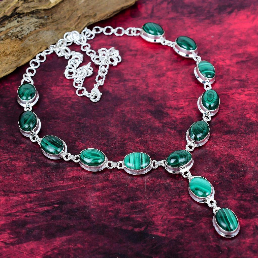 Malachite Handmade Gemstone Necklace, 925 Solid Sterling Silver Necklace Antique Jewelry, For Thanksgiving