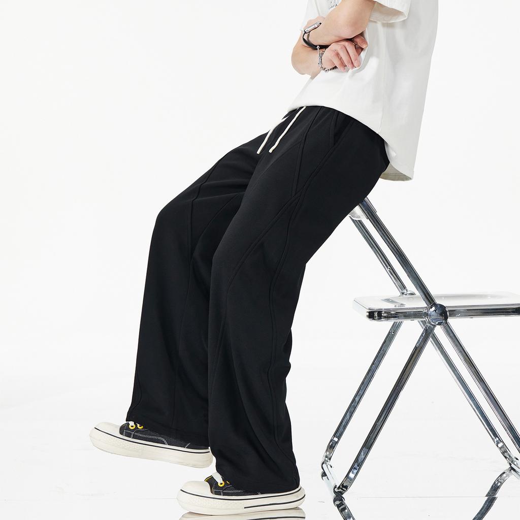 American solid color simple trendy brand splicing scimitar sweatpants men's trend loose wide leg drape daily casual pants