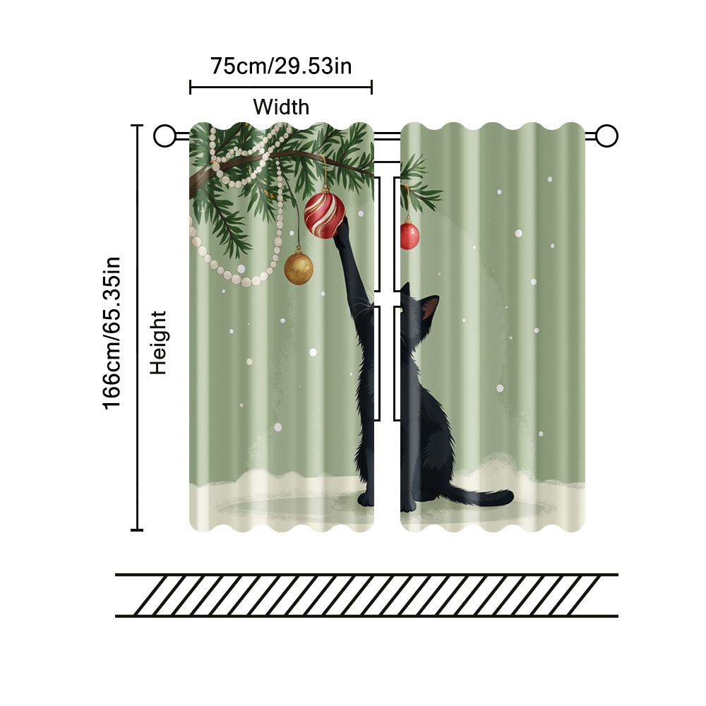 2 Pcs, Filtering Curtains (excluding Rods, Non-movable, Without Batteries) Black Cat for Use In Bedrooms and Living Rooms