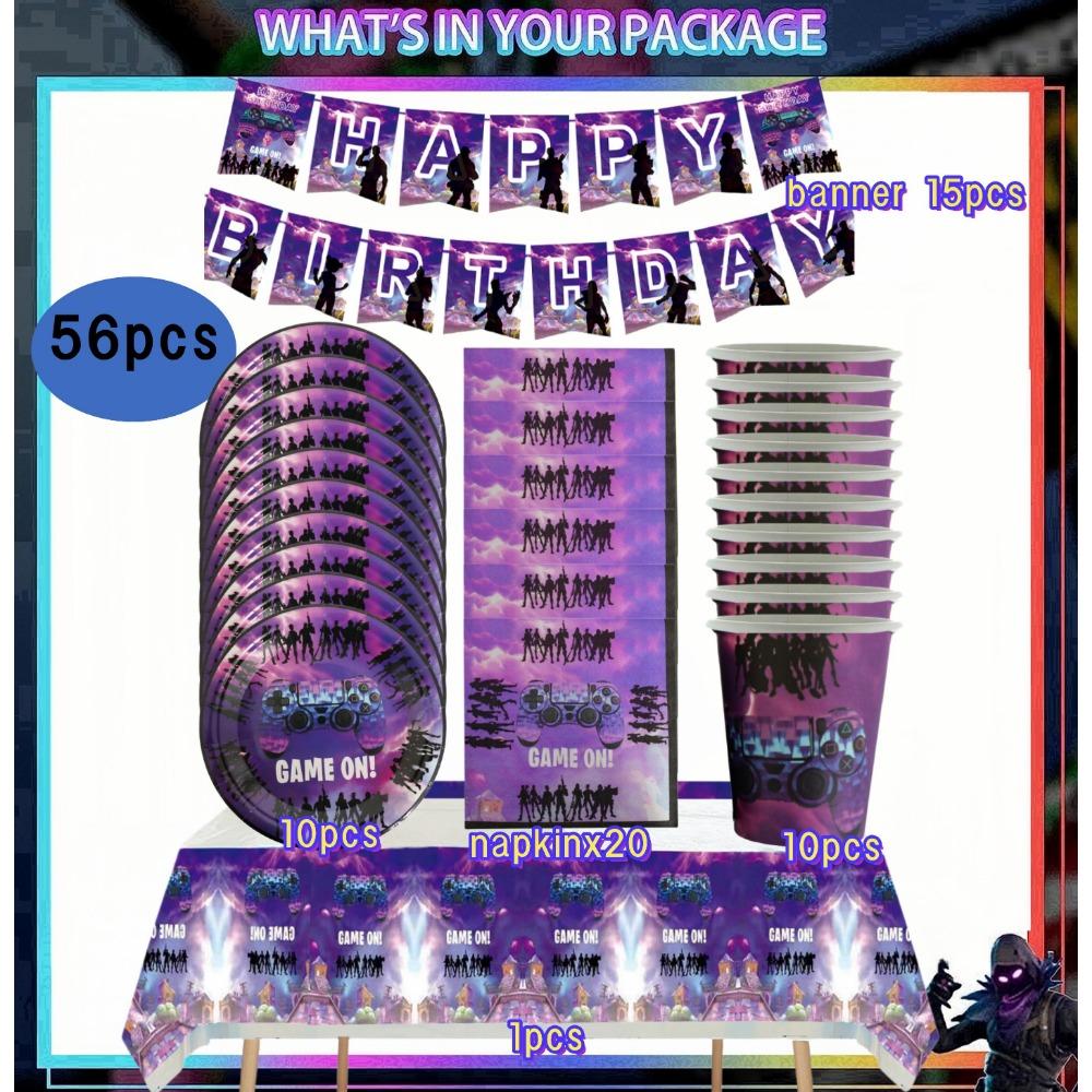 Shooting Game Fortnition Birthday Party Decoration Tableware Set 10people Backdrop Alpaca Balloon Baby Shower Kid Party Supplies