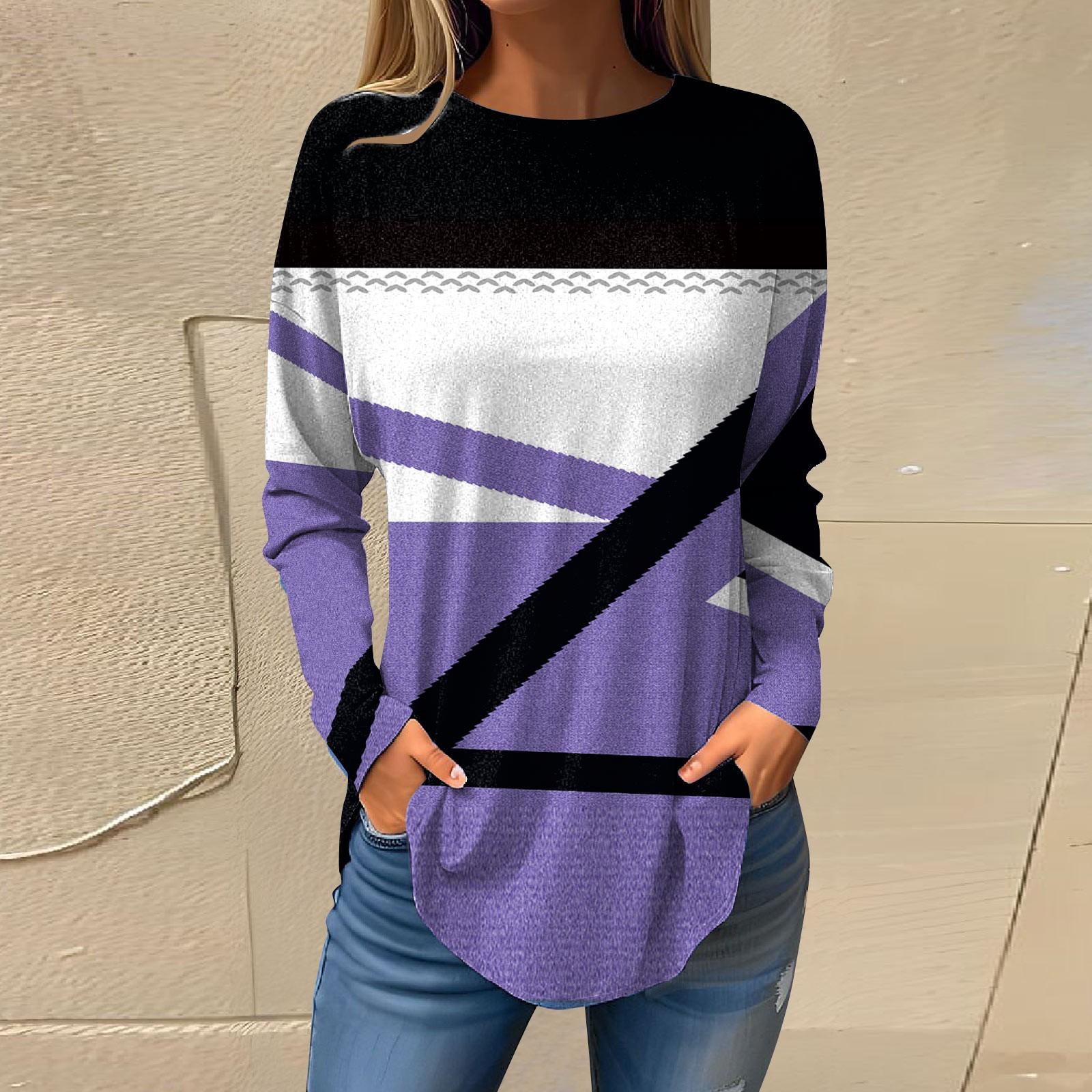 

Женские пуловеры, футболки, осенние повседневные рубашки с длинными рукавами, толстовка, топ с геометрическим принтом S